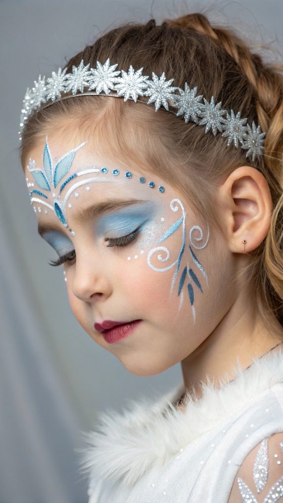 054 Princess Anna Frozen Face Paint for Girls with Floral Designs and Arendelle Style - Themed Ideas