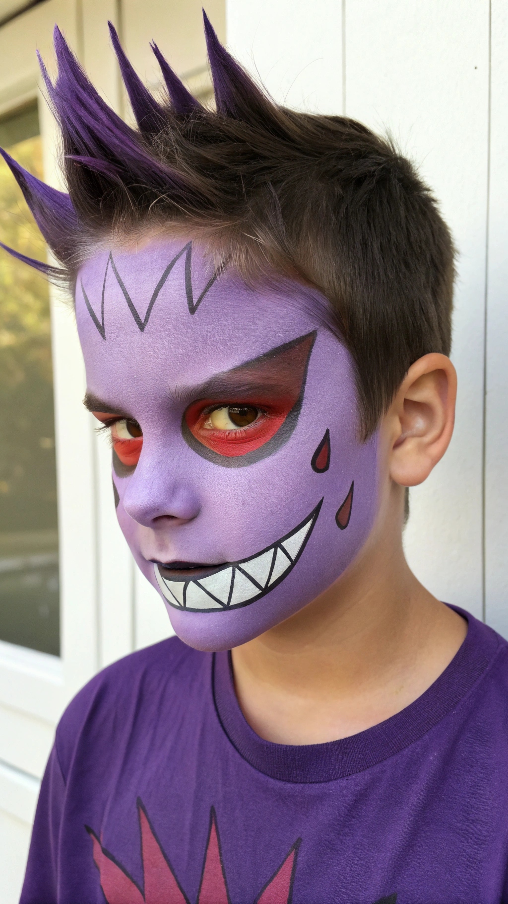 055 Gengar Inspired Pokemon Face Paint – Spooky and Fun Face Painting Idea for Older Kids - Themed Ideas