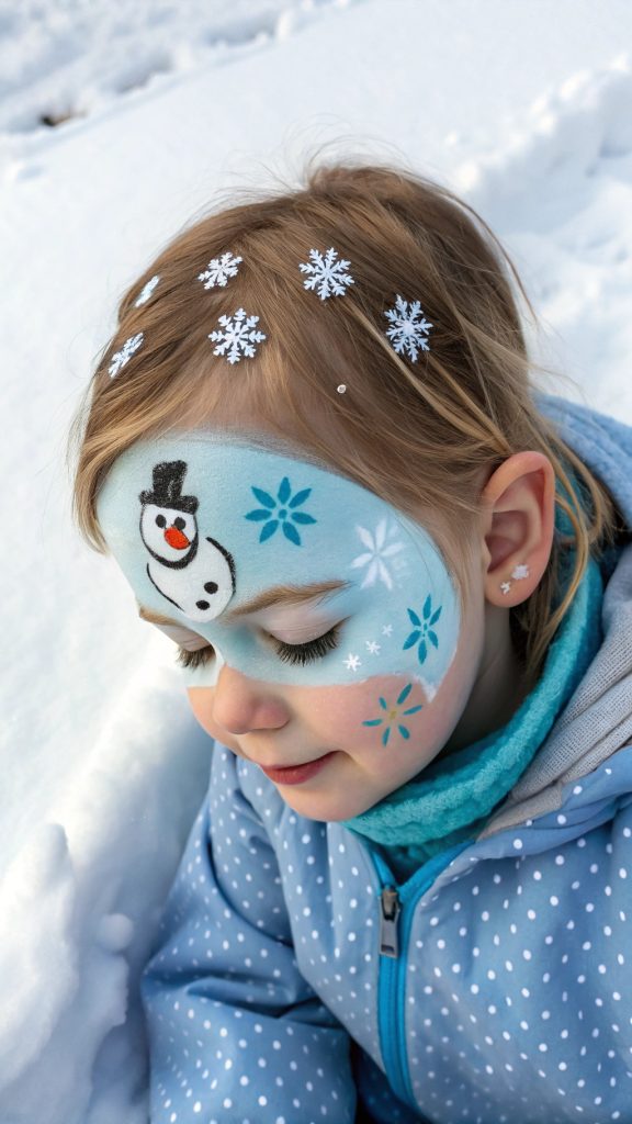 055 Ice Princess Full Frozen Face Paint Mask with Blue and Silver Details for Girls 5–9 - Themed Ideas
