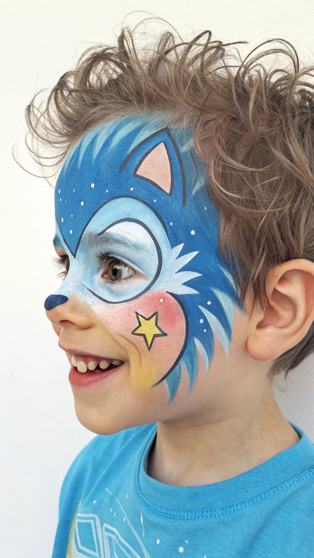 058 Artistic Sonic Face Paint Watercolor Inspired Design for Kids - Themed Ideas