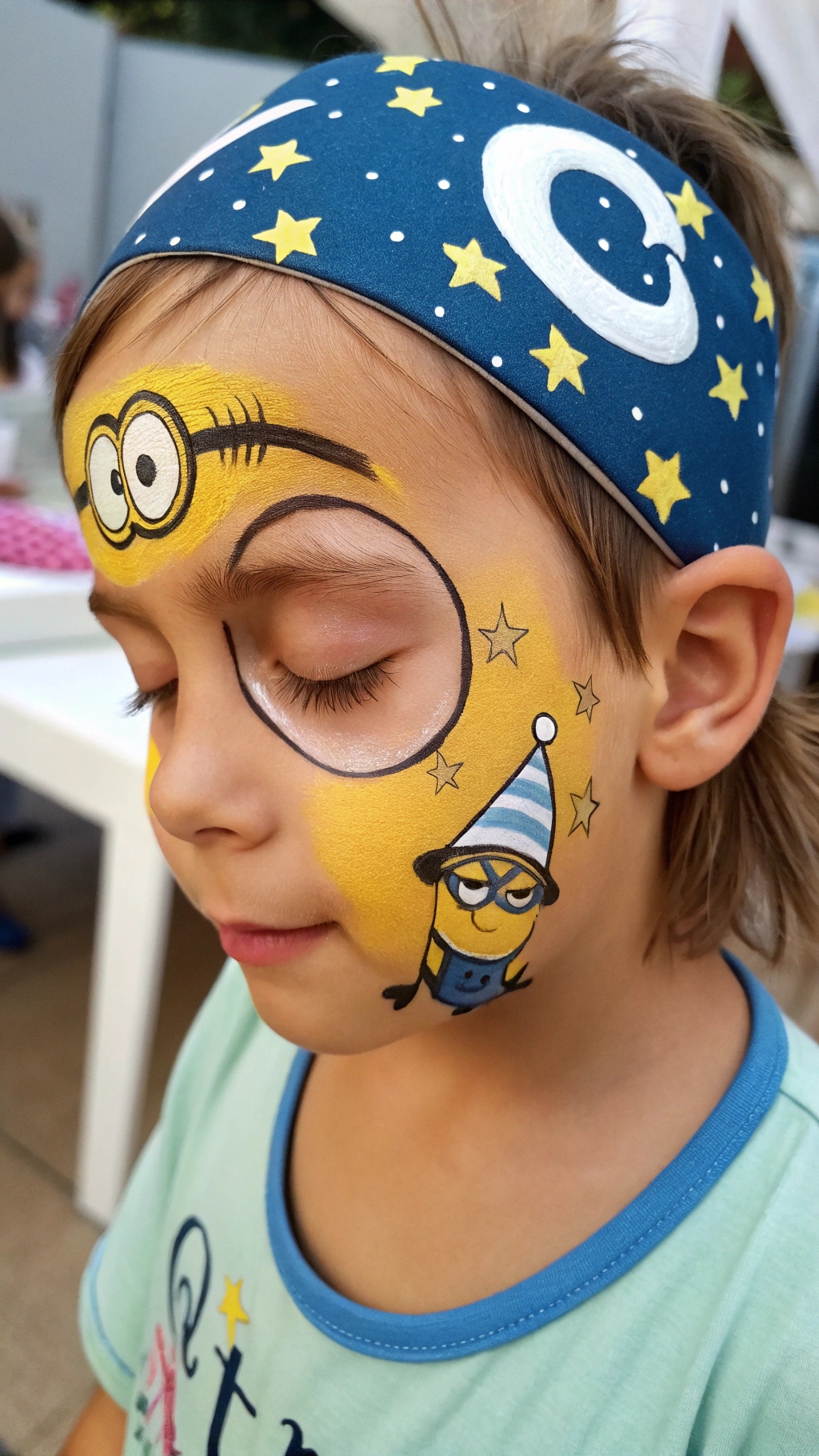 058 Cute Sleepy Minion Face Paint IBM Dreamy Design for Pajama PartiesACE - Themed Ideas