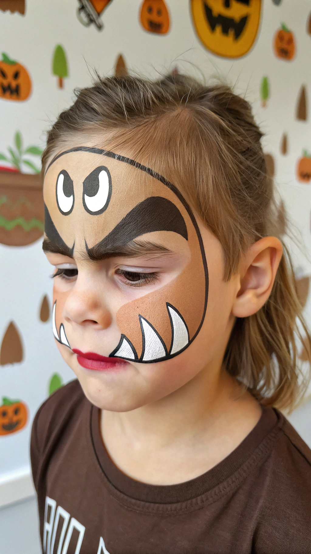 058 Goomba Face Paint for Boys – Funny and Creative Super Mario Face Painting Design - Themed Ideas