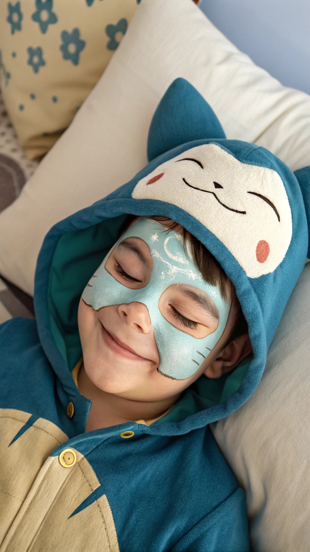 058 Snorlax Face Painting Idea for Young Kids – Cozy and Cute Pokemon Face Paint Design - Themed Ideas