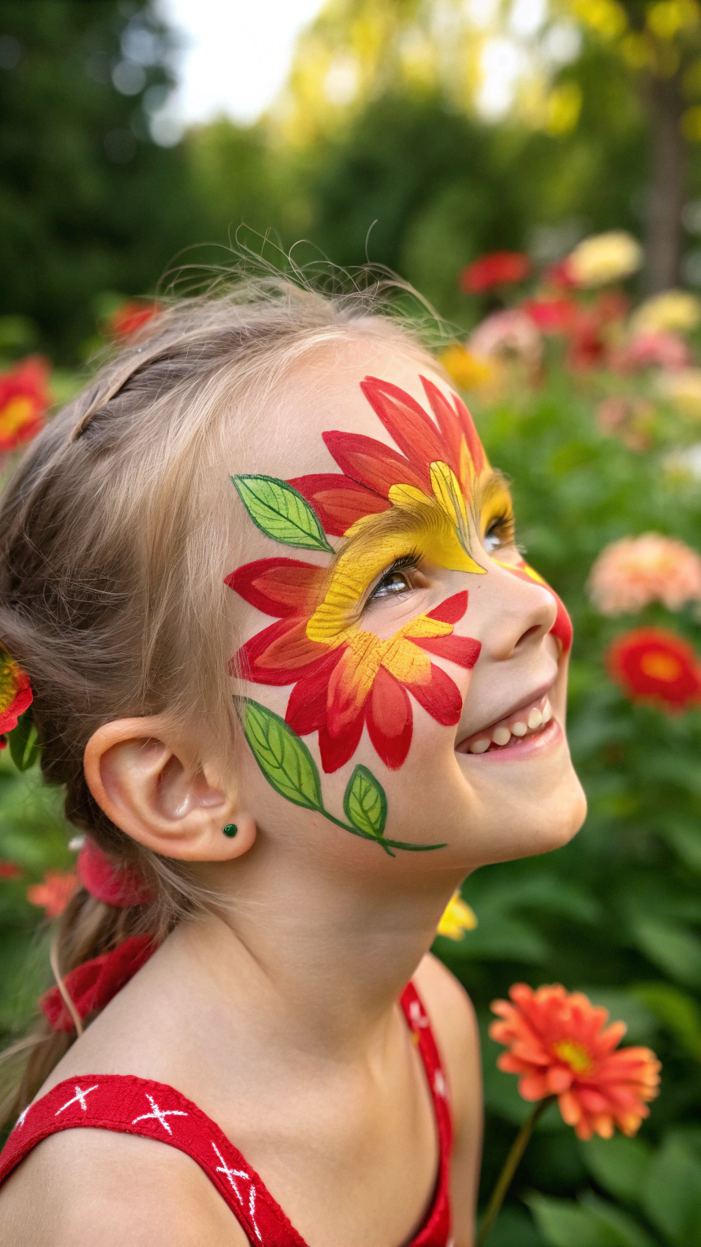 060 Fire Flower Face Paint for Girls – Bright and Fiery Super Mario Face Painting Idea - Themed Ideas