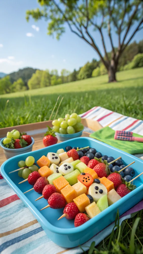 061 Frozen fruit kabobs with fun shapes for kids summer parties and birthday snacks - Themed Ideas