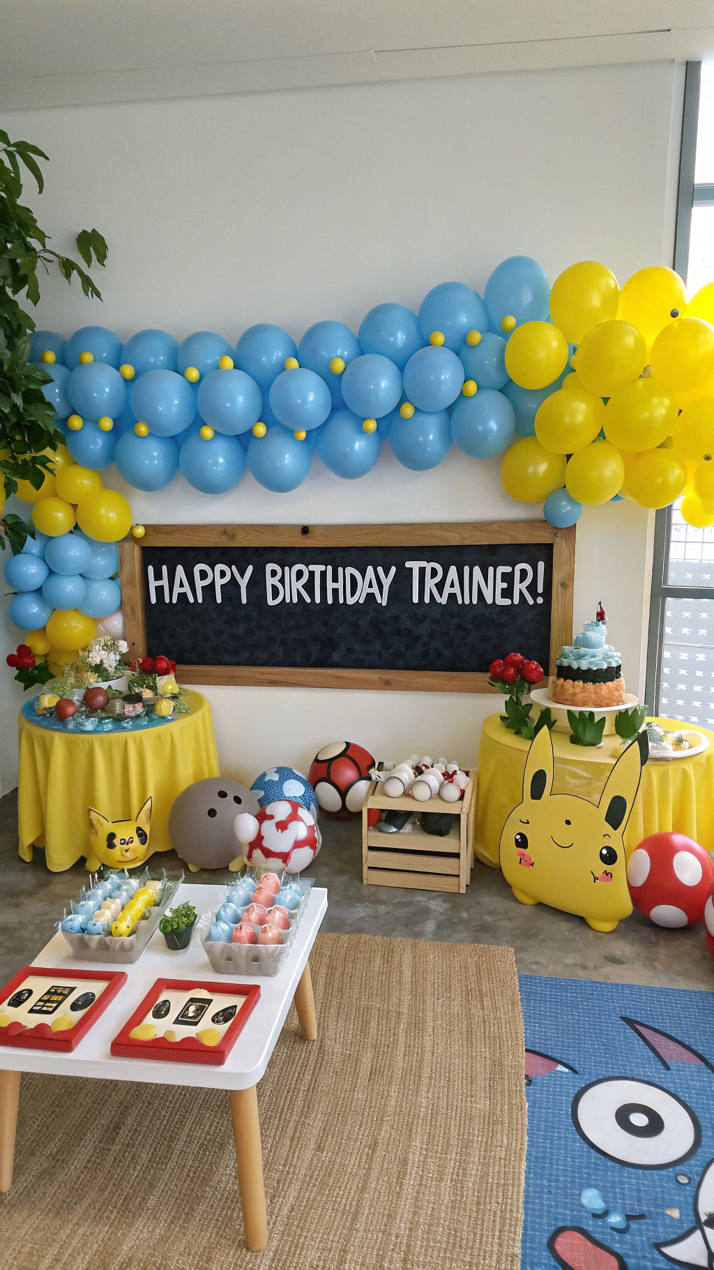 066 Indoor Pokemon Birthday Party Decor with Plush Centerpieces and Banners - Themed Ideas