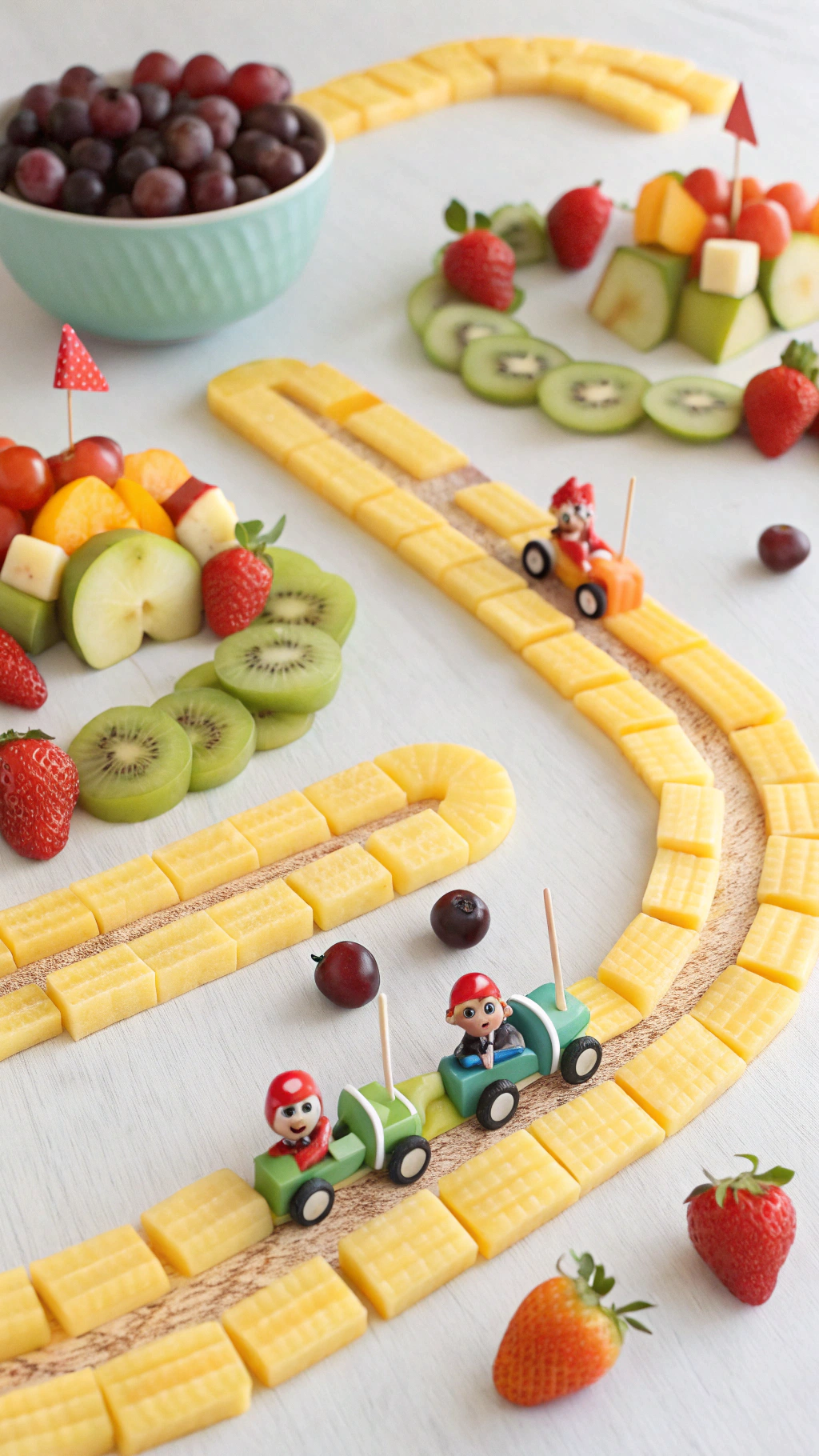 067 Mario Kart race fruit snack tray for a creative Super Mario snacks birthday setup - Themed Ideas