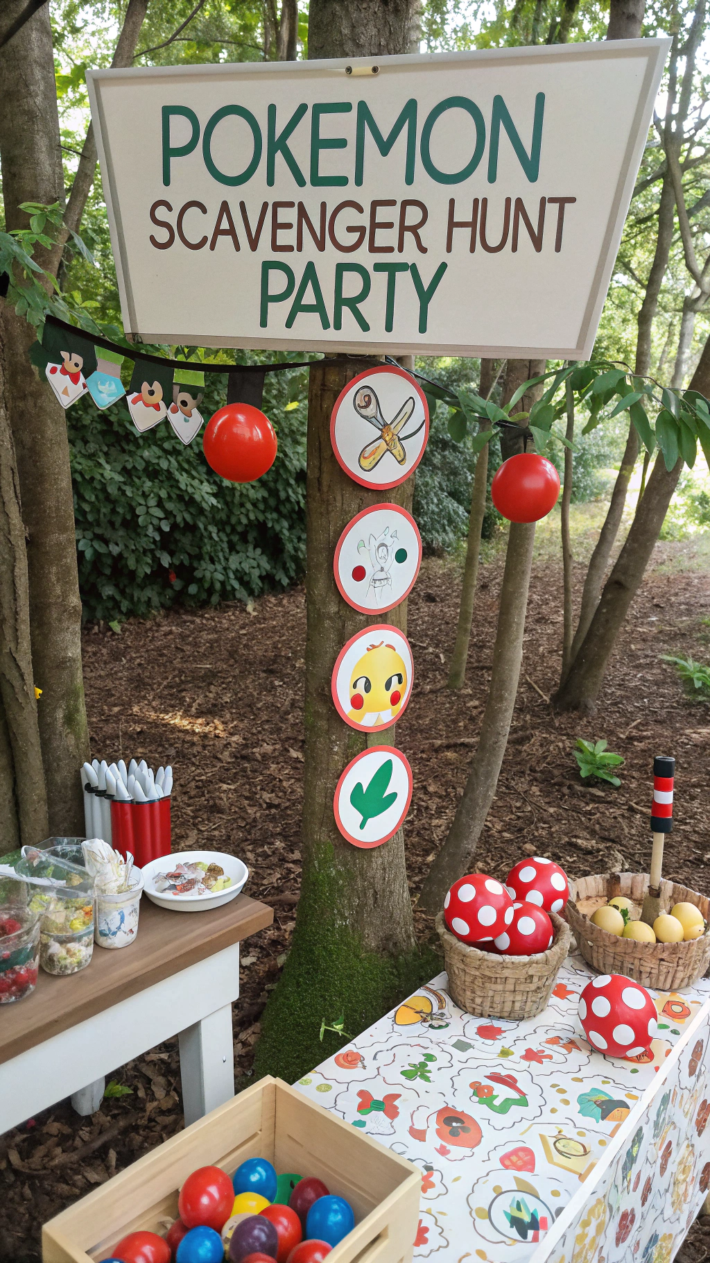 068 Pokemon Scavenger Hunt Birthday Setup with DIY Decor and Forest Vibes - Themed Ideas