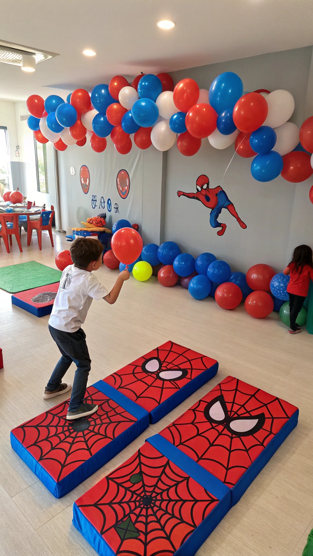 069 Spiderman party games and decor ideas with bean bag toss and web themed boards - Themed Ideas