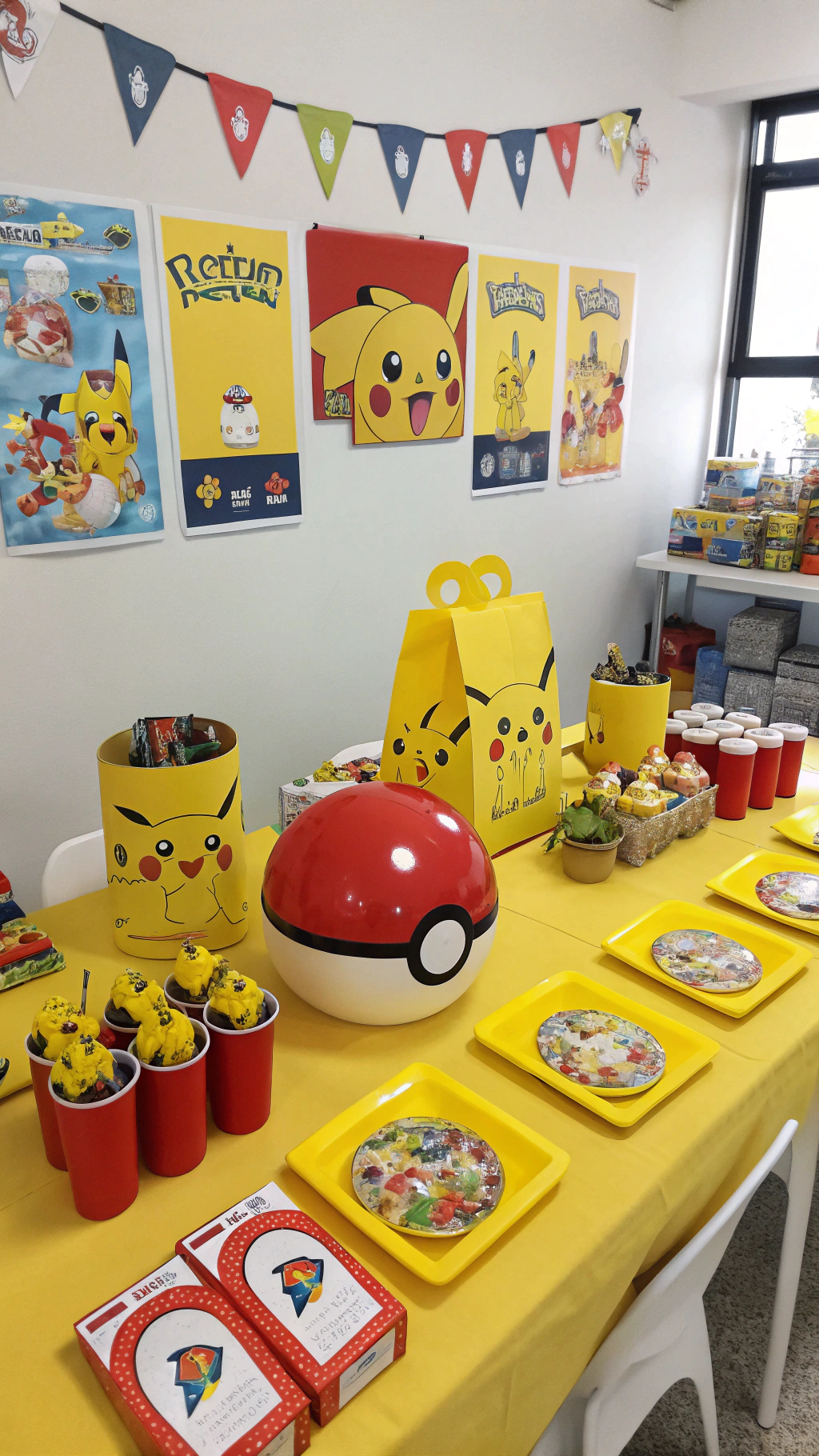 070 Vibrant Pokemon Birthday Table Setup with Poke Ball Centerpieces Treats - Themed Ideas