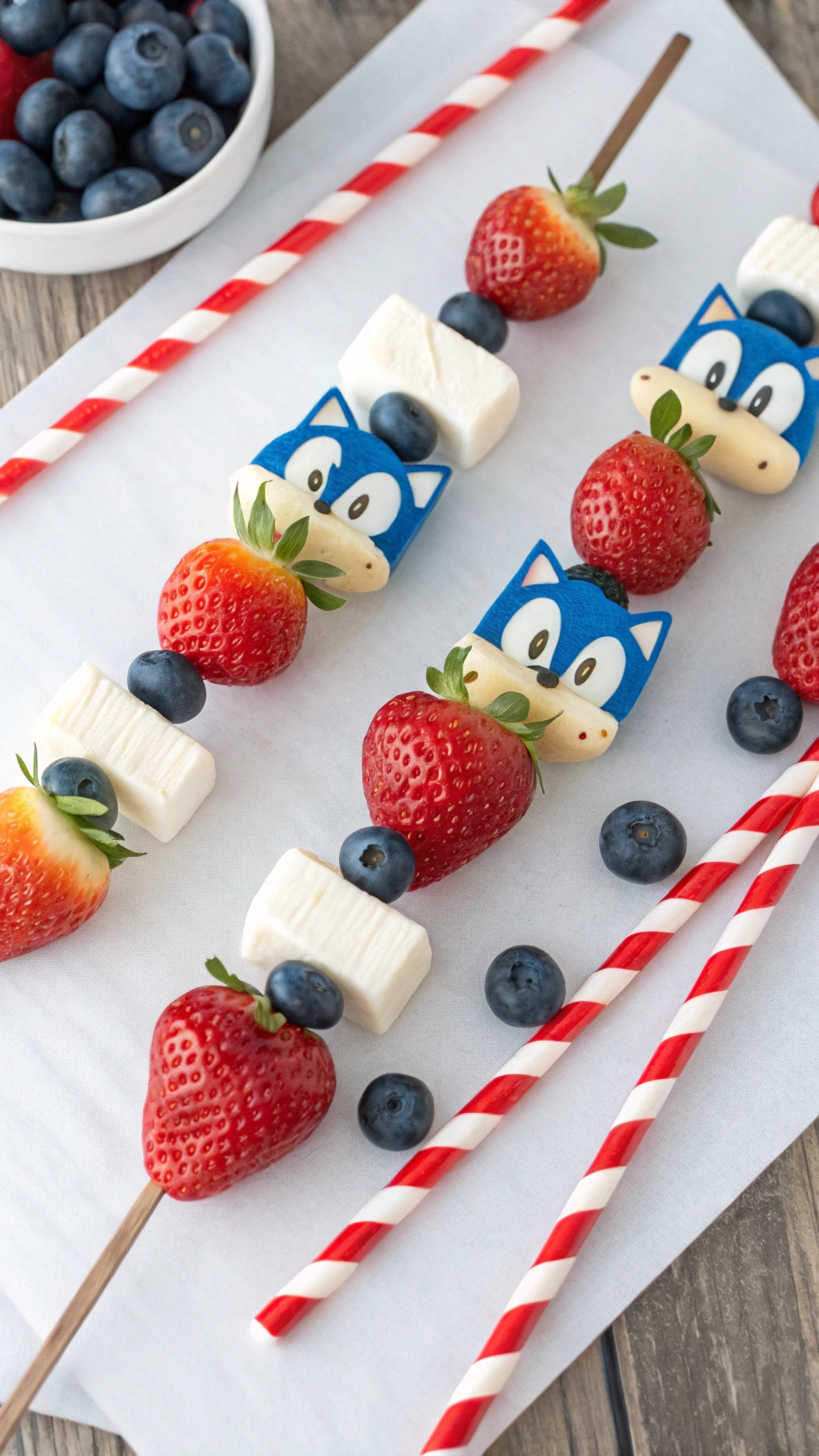 071 Speedy Sonic Fruit Skewers Fun Healthy Snack Idea for a Sonic Themed Party - Themed Ideas