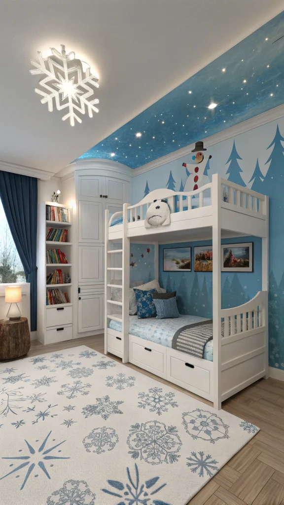 072 Frozen Boys Bedroom with Olaf Bunk Bed and Northern Lights – Frozen Party Decor Inspiration - Themed Ideas