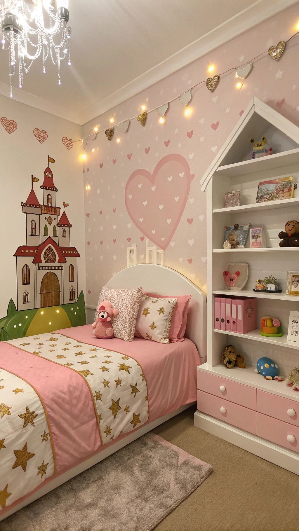 072 Princess Peach Super Mario bedroom design for girls with soft colors and star decor - Themed Ideas