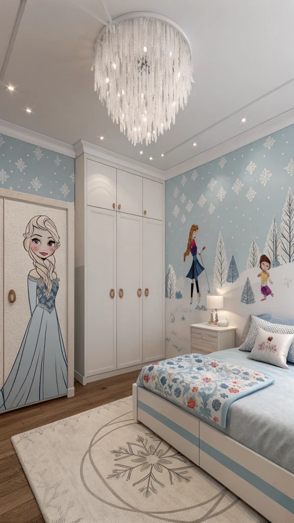 074 Modern Frozen Bedroom for Older Kids with Snowflake Accents and Frozen Cheap Party Decorations - Themed Ideas