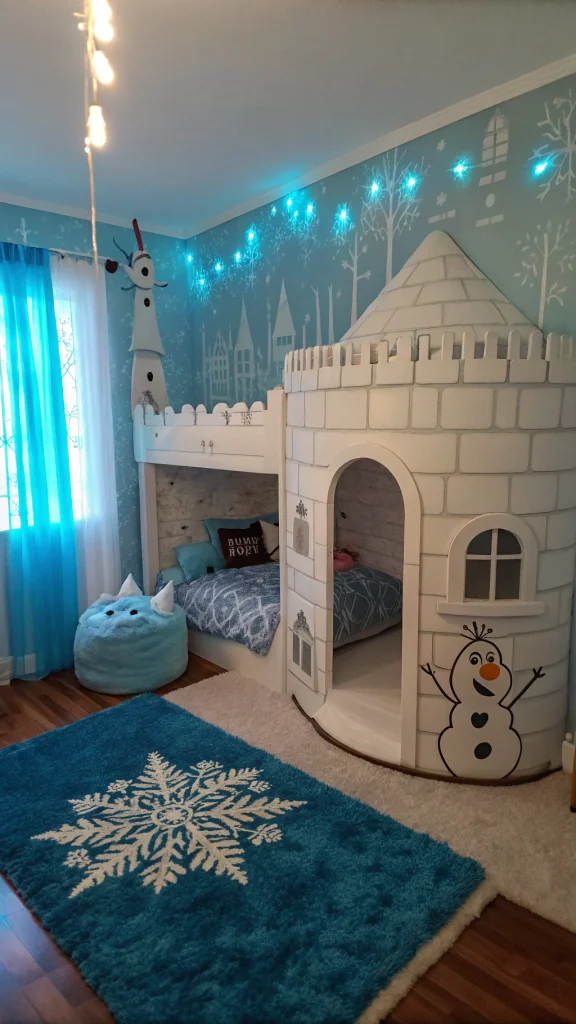 078 Frozen Castle Bedroom with Ice Themed Bed and Frozen Birthday Party Decor Ideas - Themed Ideas