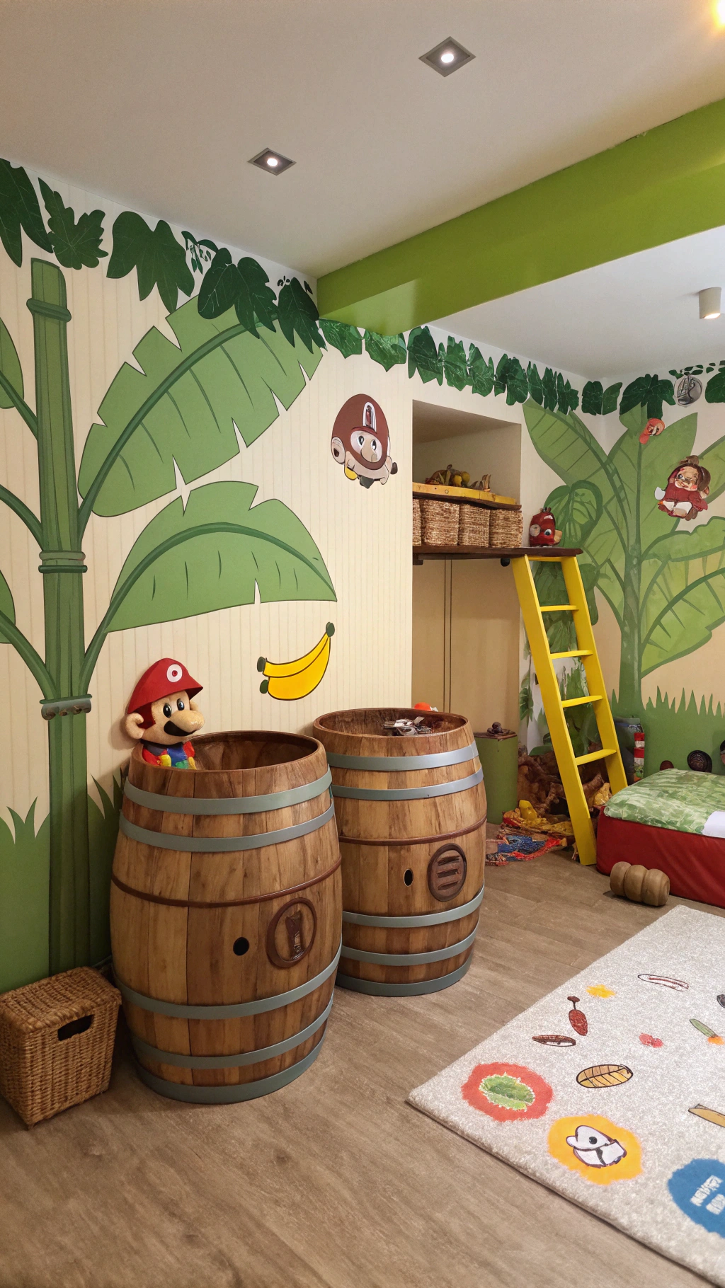 078 Jungle Kingdom Super Mario bedroom interior inspired by Donkey Kong and vines - Themed Ideas