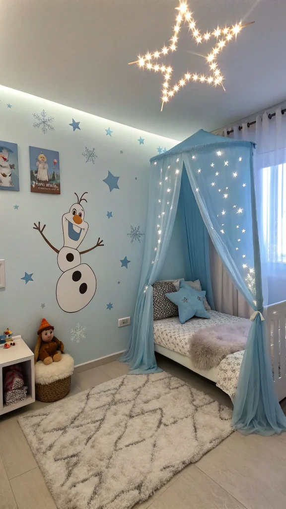 080 Frozen Wonderland Bedroom for Toddlers with Olaf Wall Art and Frozen Balloon Decorations - Themed Ideas