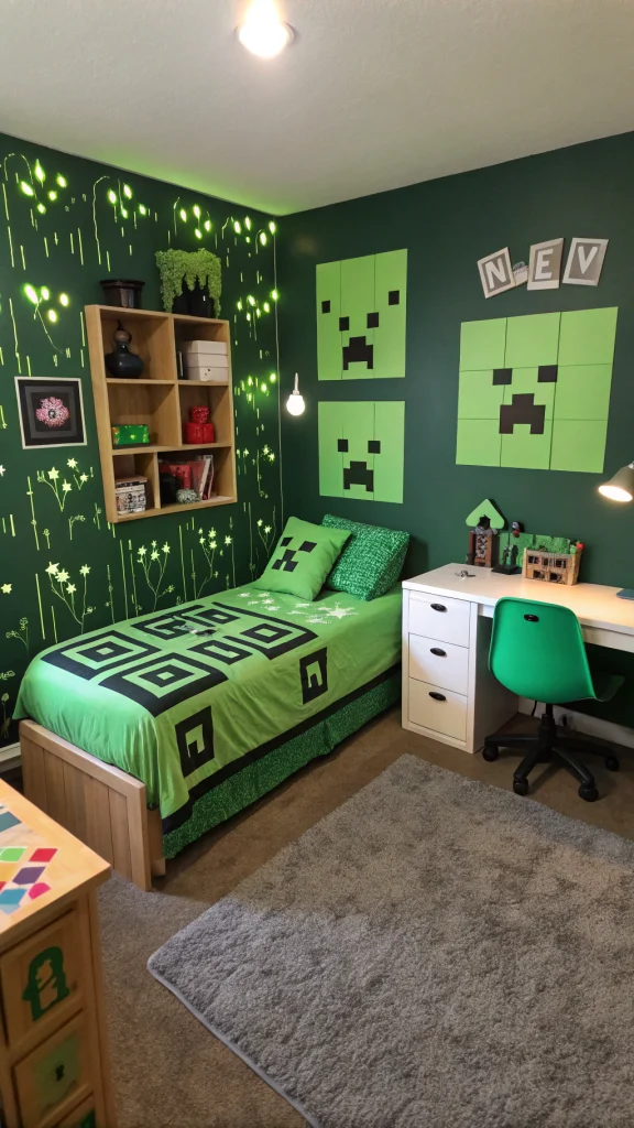 081 Minecraft Creeper Themed Bedroom - Themed Ideas