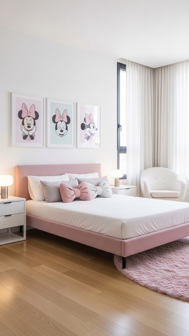 002 Pastel Minnie Mouse Bedroom Ideas for Kids with Soft Decor and Minimalist Touches - Themed Ideas