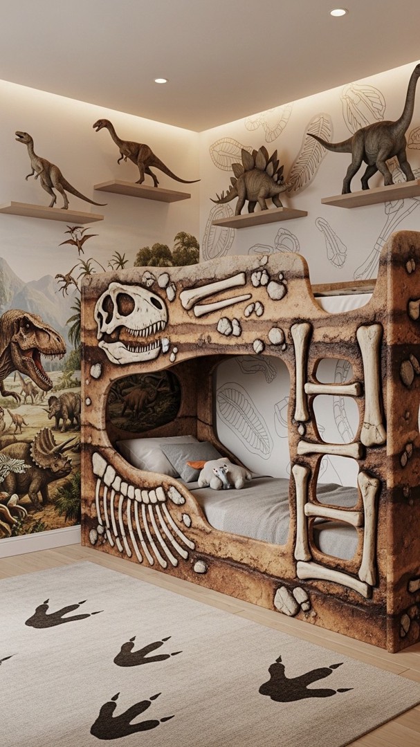 002 Unique dinosaur room designs with fossil themed bunk beds and adventure decor - Themed Ideas