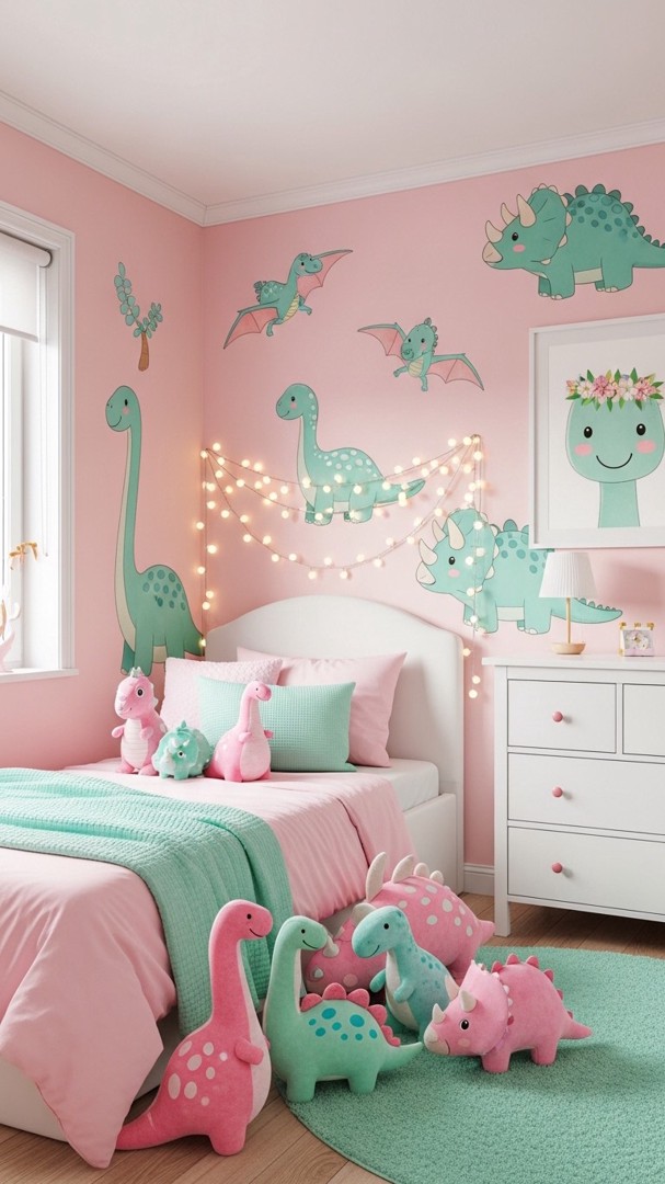003 Dinosaur room ideas for girls with pastel colors and whimsical dinosaur decor - Themed Ideas