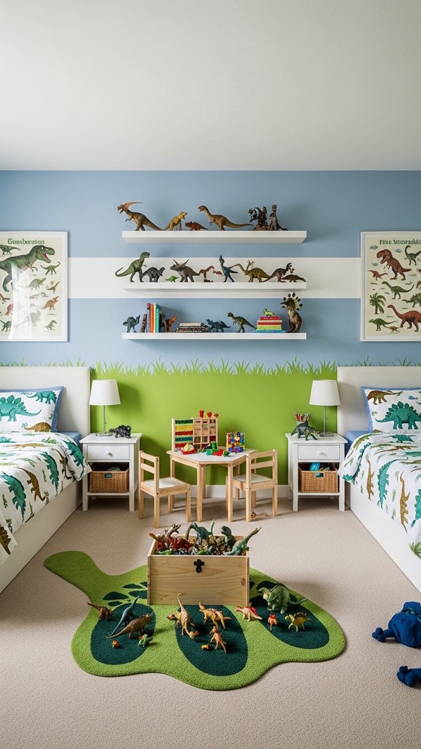 006 Dinosaur bedroom designs for shared spaces with matching bedding and fun zones - Themed Ideas