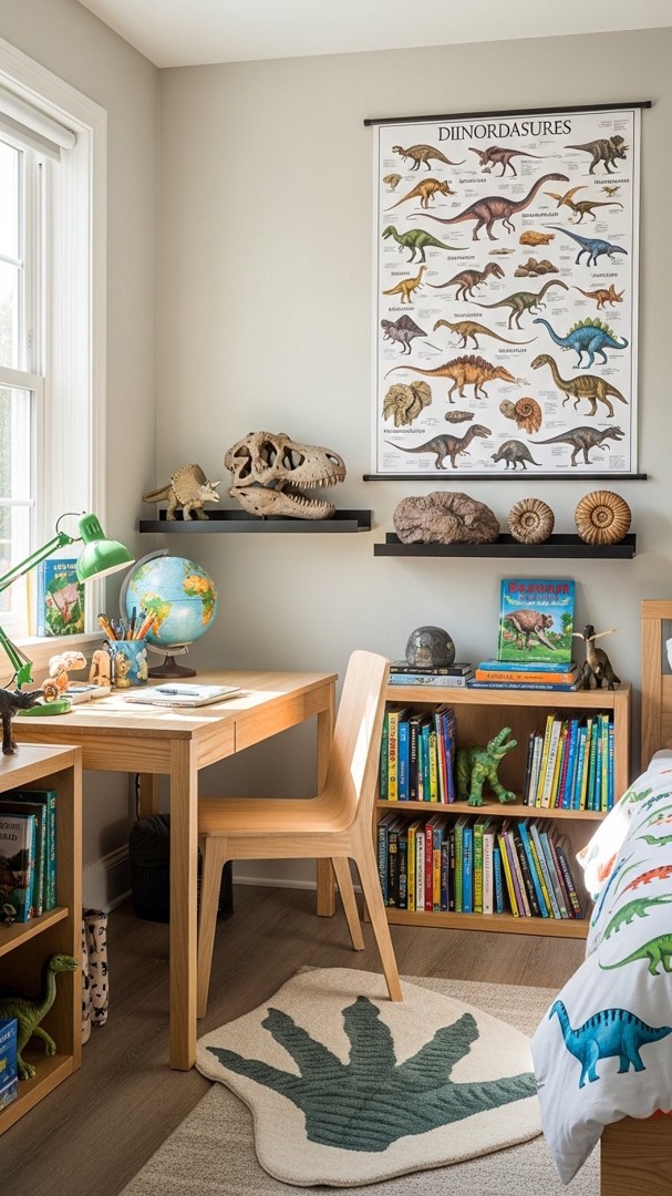 009 Educational dinosaur room decor ideas with fossils charts and learning spaces - Themed Ideas