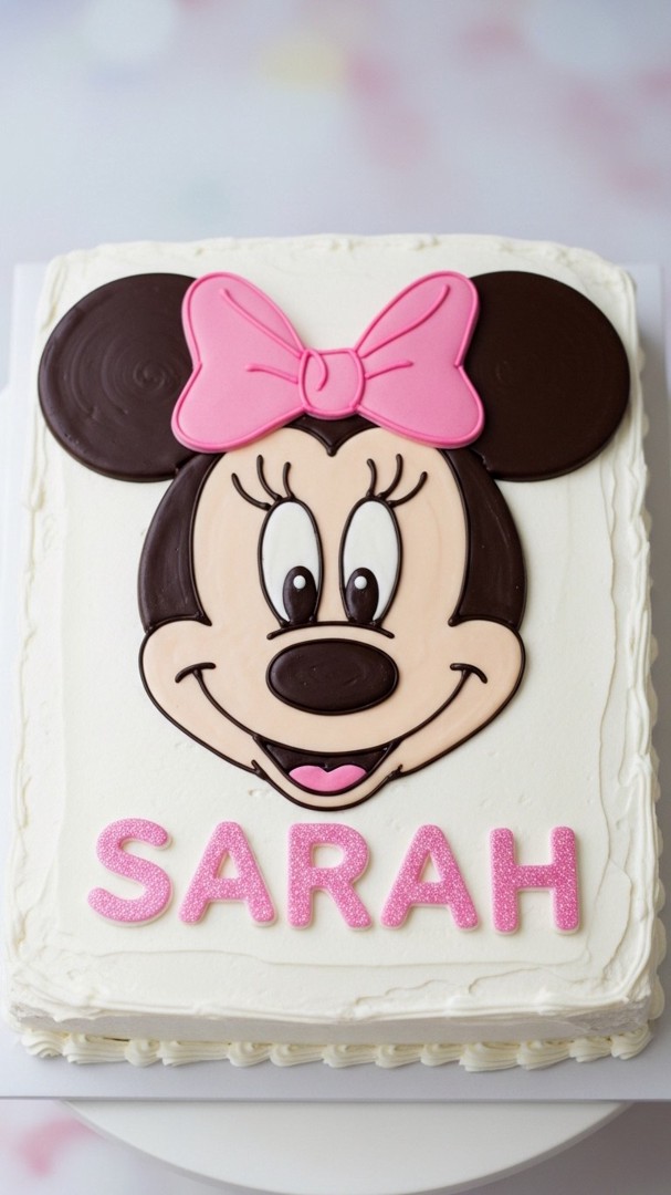 012 Classic Minnie Mouse cake ideas with face design and sweet birthday details - Themed Ideas