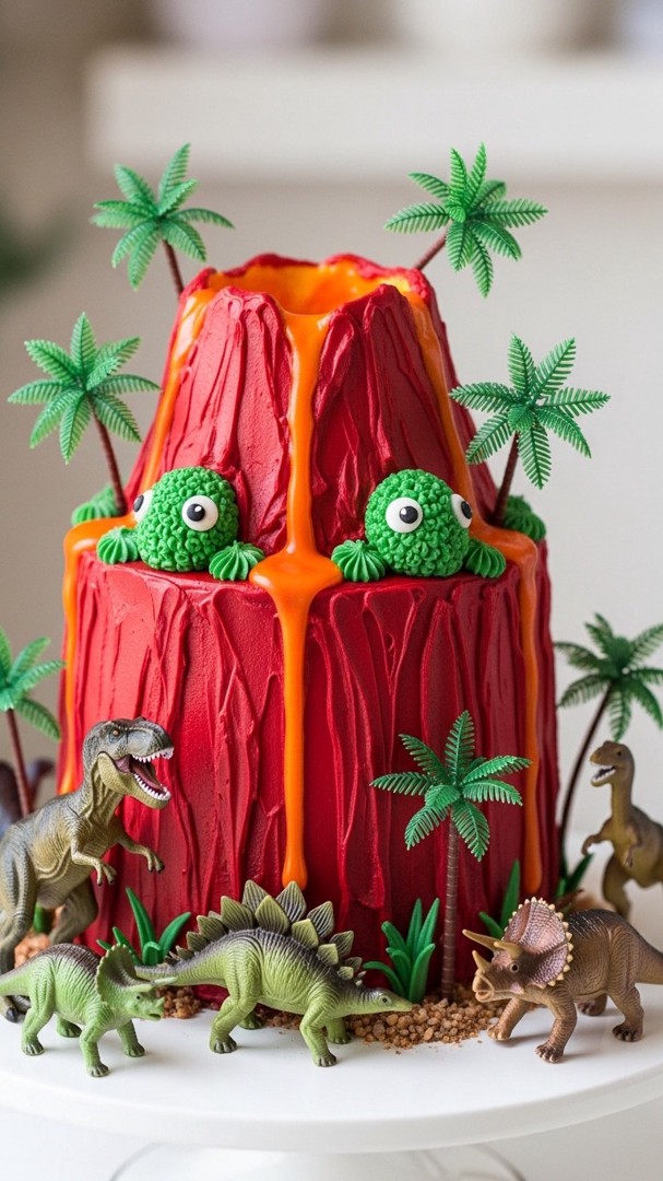 012 Volcano Dinosaur Cake Design Kids Love for Dinosaur Birthday Parties - Themed Ideas