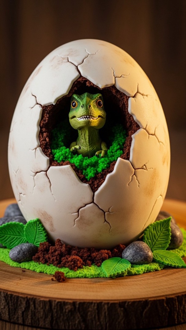 016 Dinosaur Egg Cake Idea with Hidden Surprise Inside for Birthday Parties - Themed Ideas