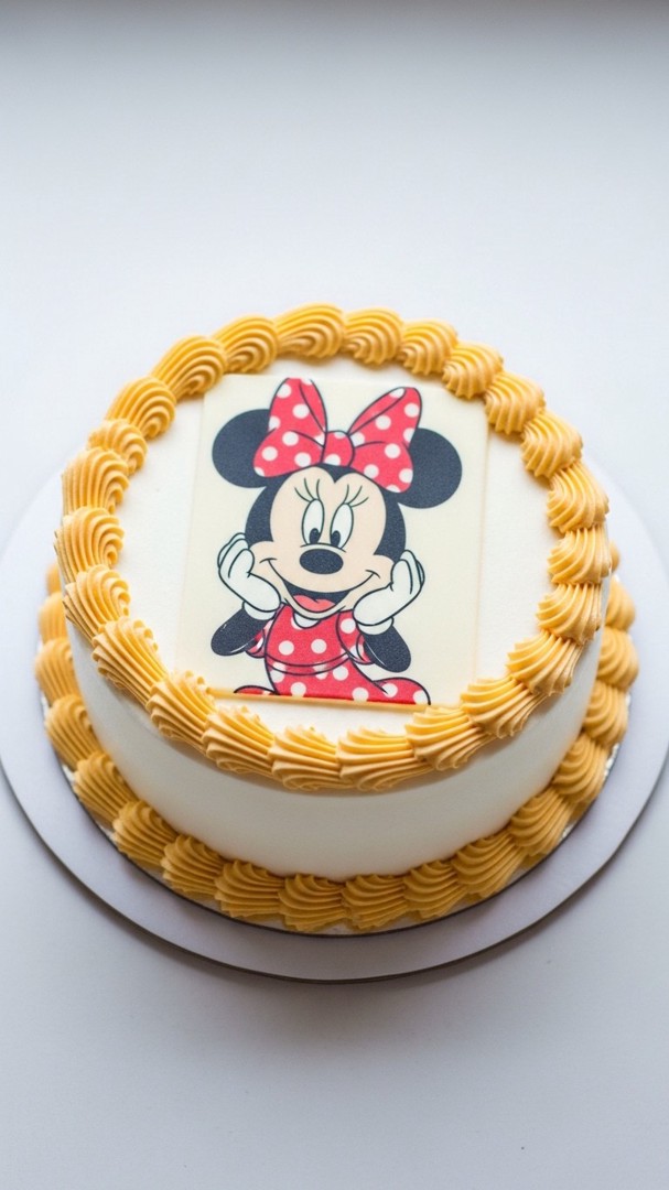 016 Easy Minnie Mouse Birthday cake with edible image and pastel accents - Themed Ideas