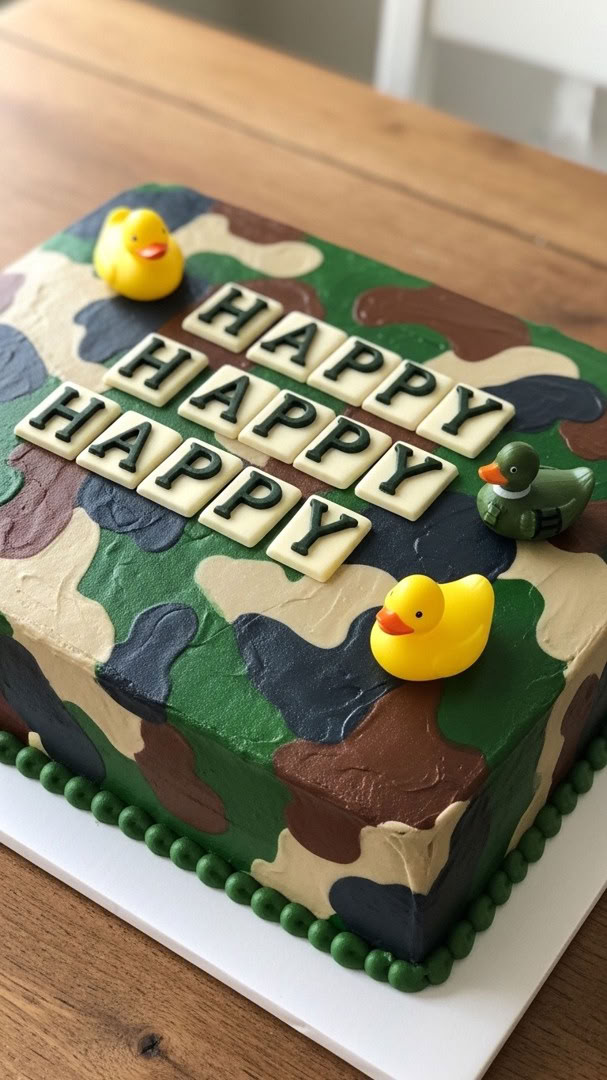 018 Camo Duck Dynasty Cake with Quote and Toy Decorations - Themed Ideas