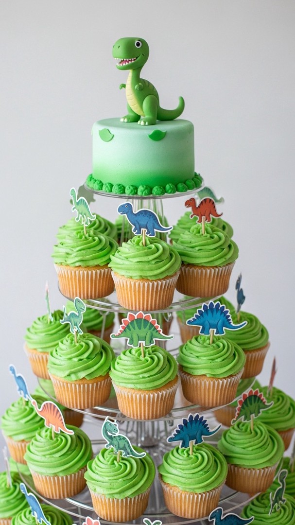 020 Dinosaur Cupcake Cake Idea for Easy and Fun Kids Dinosaur Birthday Party - Themed Ideas