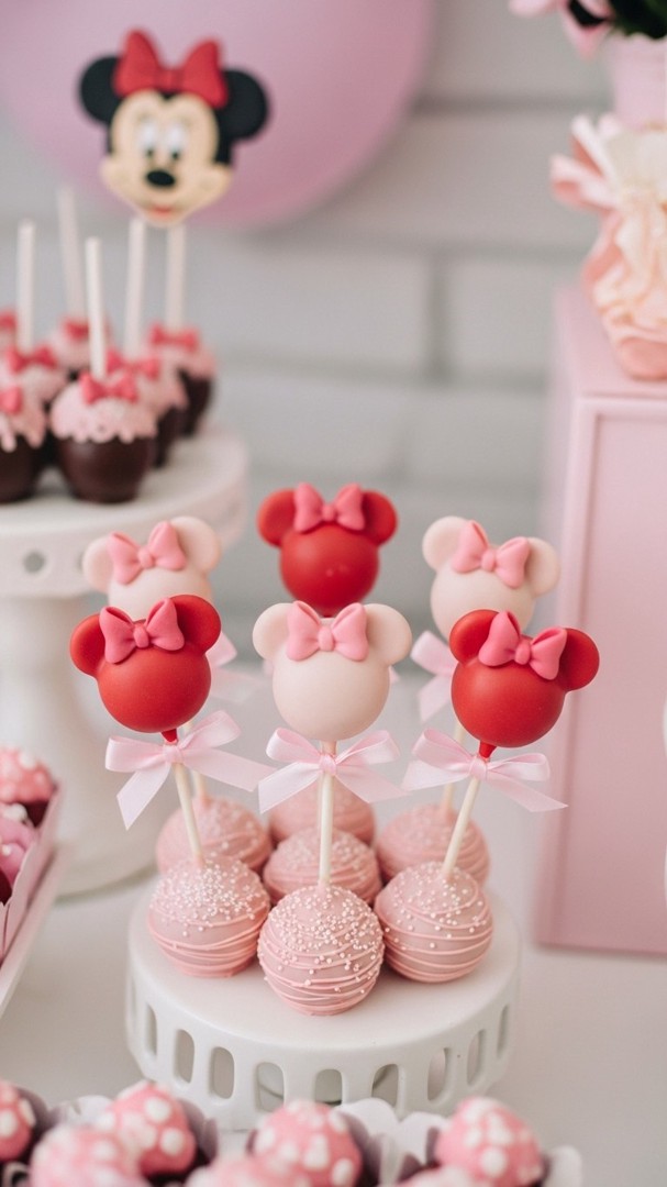 021 Adorable Minnie Mouse Cake Pops Ideas for Kids Birthday Dessert Tables - Themed Ideas
