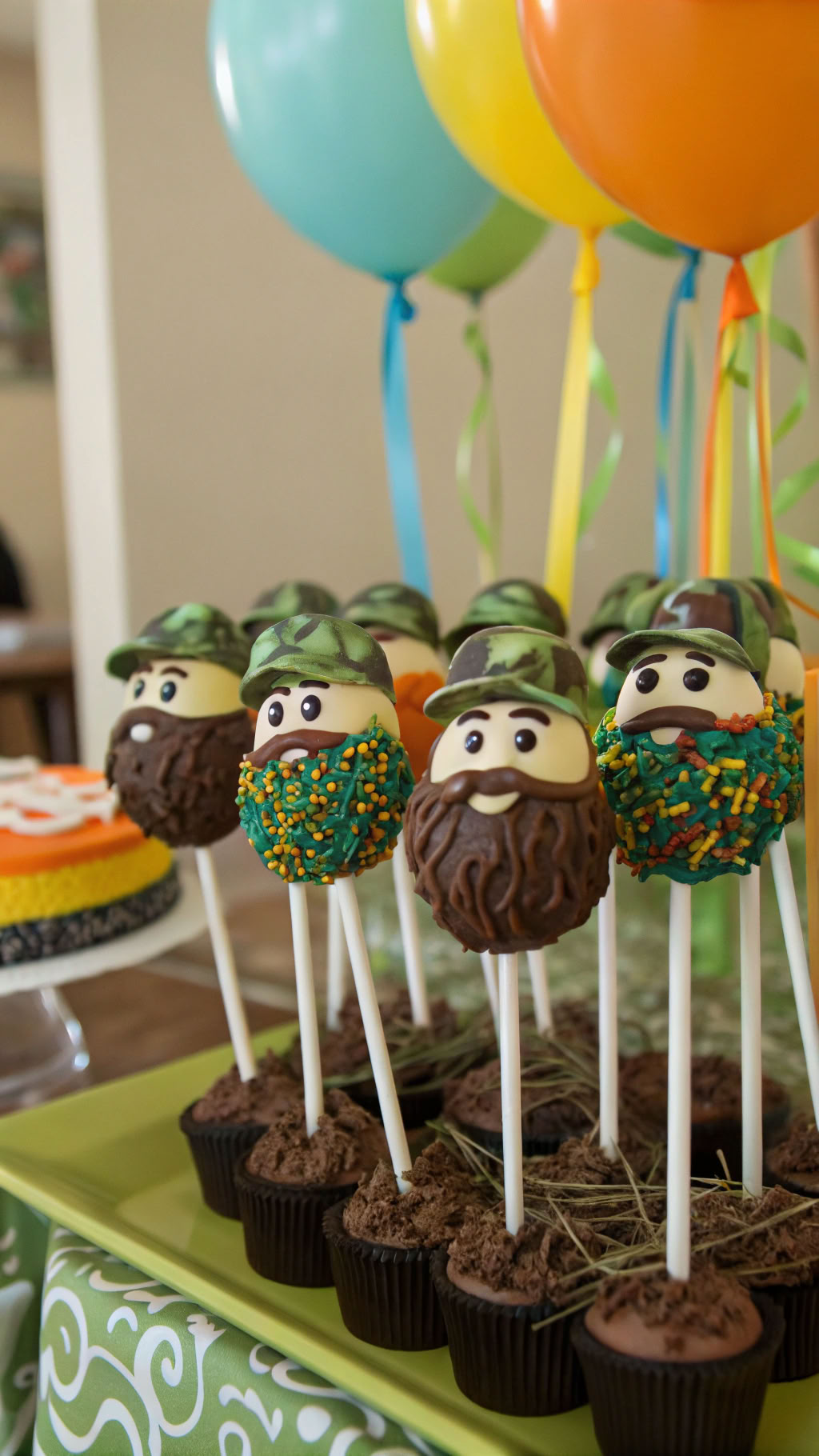 021 Fun Duck Dynasty Cake Pops Ideas for Kids Birthdays with Camo and Bearded Pops - Themed Ideas