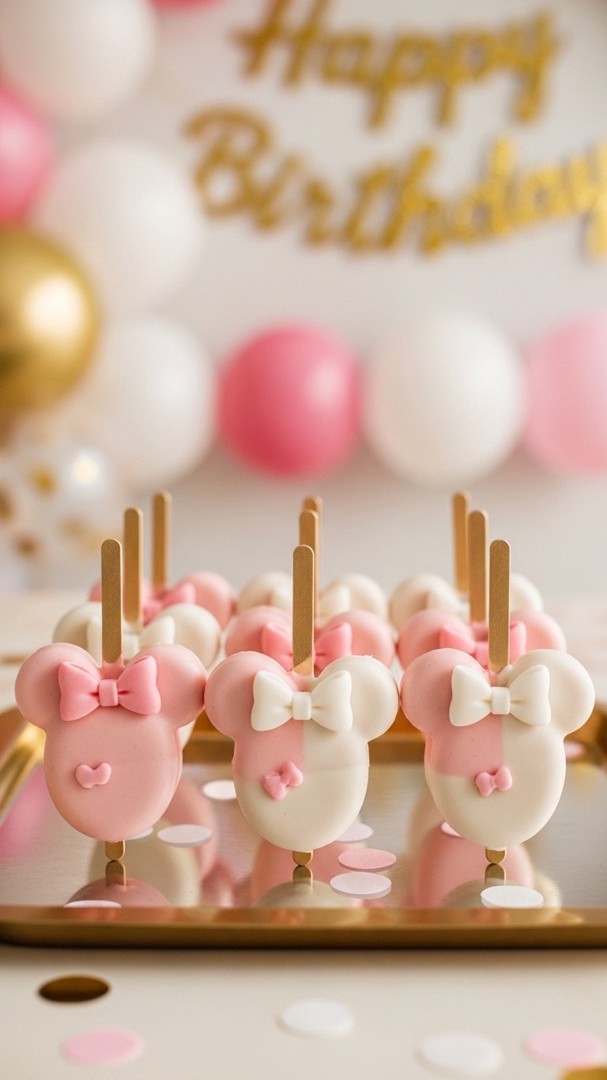 022 Elegant Minnie Mouse Cake Popsicles for Classy Kids Birthday Parties - Themed Ideas