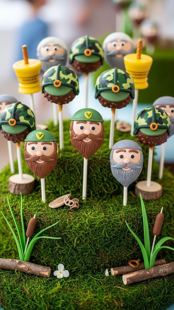 023 Cool Duck Dynasty Cake Pops Ideas with Duck Calls and Camo Helmets for Kids - Themed Ideas