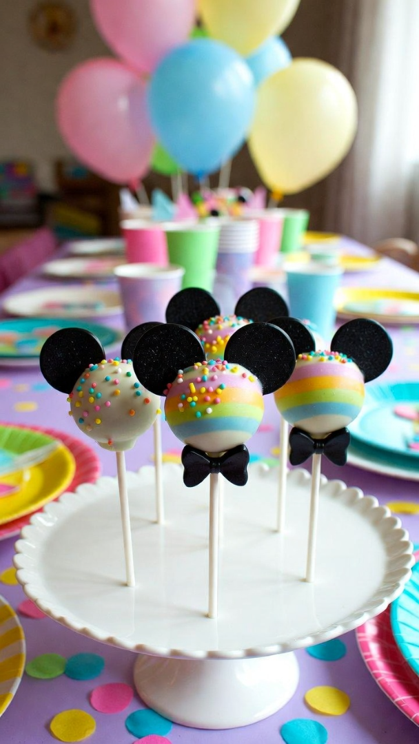 024 Whimsical Minnie Mouse Cake Pops Ideas in Pastel Rainbow Party Style - Themed Ideas