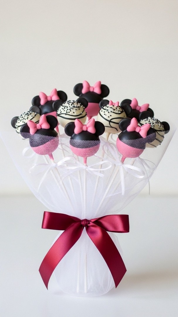028 Minnie Mouse Cake Pops Bouquet Ideas for Creative Party Centerpieces - Themed Ideas