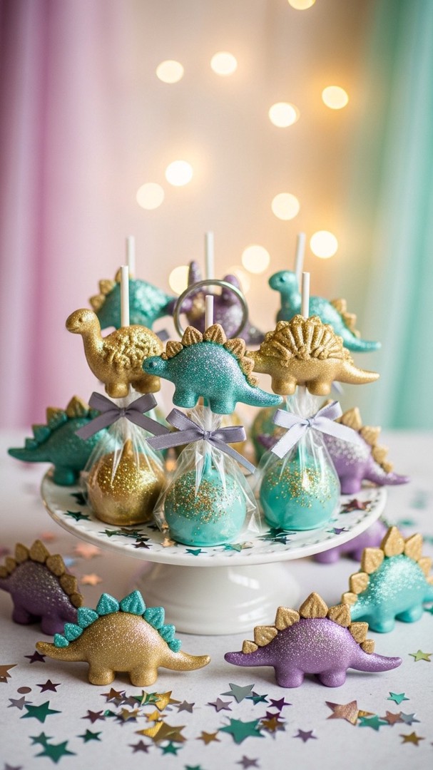 029 Magical Dinosaur Cake Pops – Glitter and Glam for Kids Dinosaur Parties - Themed Ideas