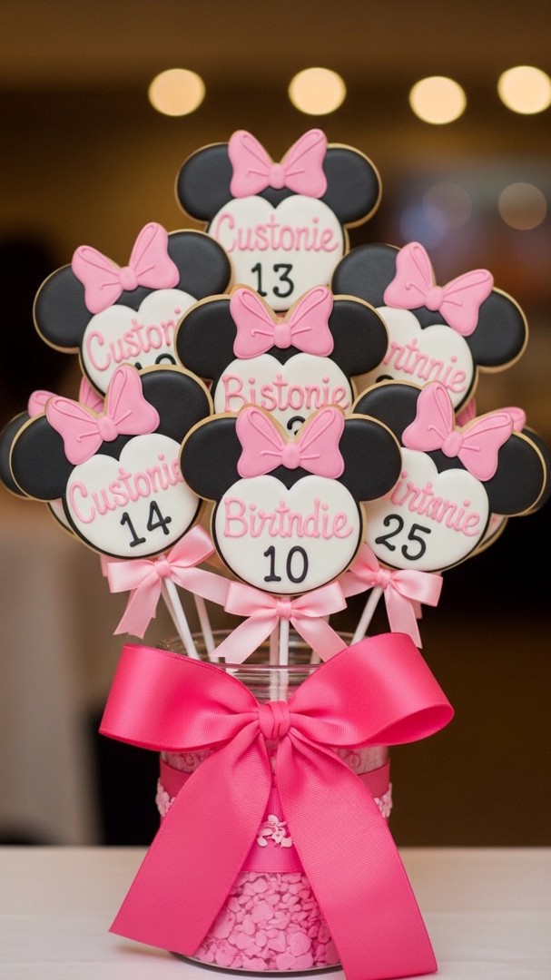 034 Minnie Mouse birthday cookie bouquet centerpiece ideas for girls aged 4 10 - Themed Ideas