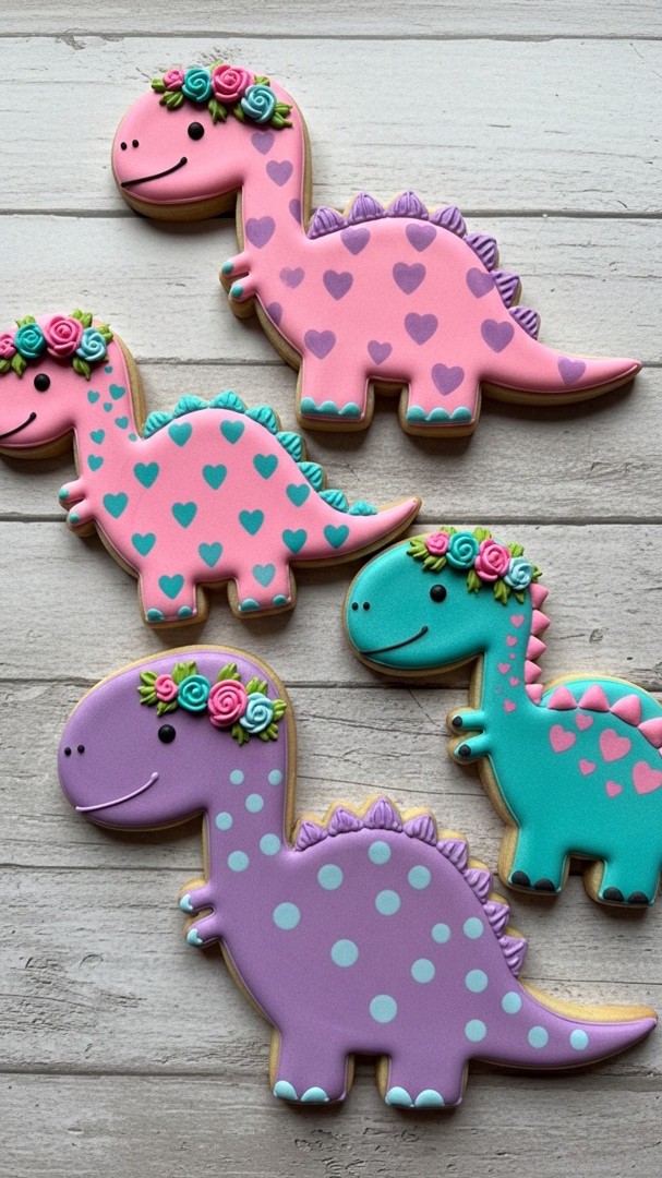 036 Adorable Girly Dinosaur Cookie Designs for a Cute Dinosaur Birthday Theme - Themed Ideas
