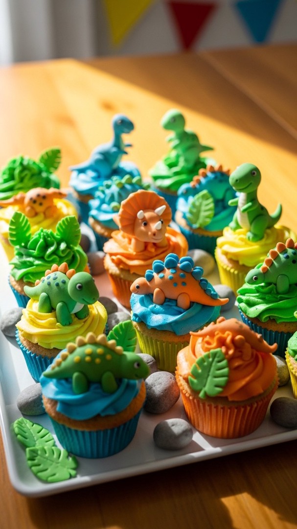 041 Fun and Colorful Dinosaur Cupcake Ideas for a Themed Birthday Party Celebration - Themed Ideas