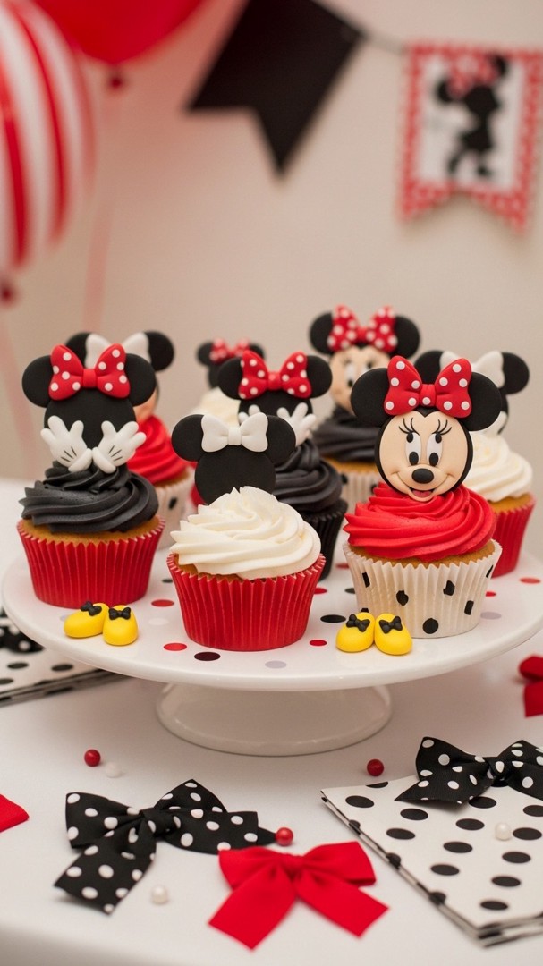 042 Classy Minnie Mouse cupcake design ideas for stylish girls birthday celebrations - Themed Ideas