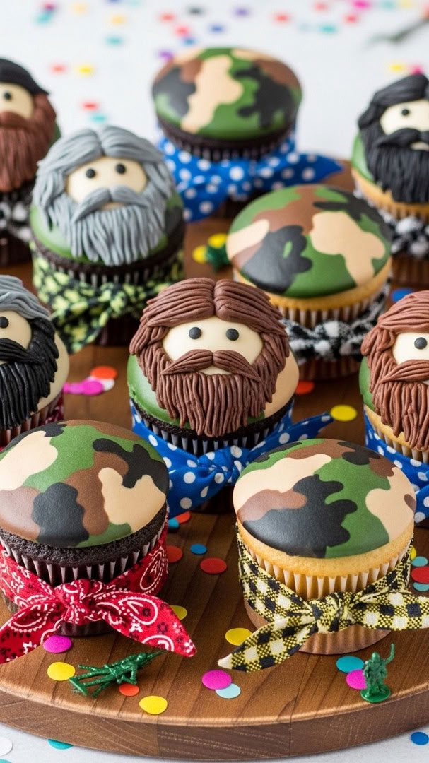 043 Duck Dynasty Cupcake Designs with Fondant Beards and Camo for Kids Parties - Themed Ideas