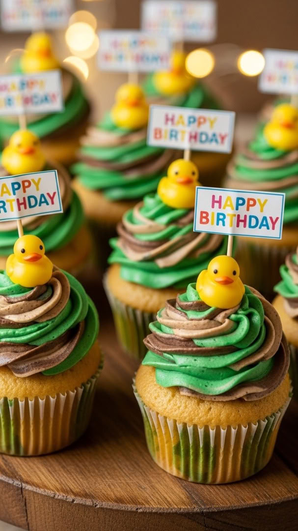 046 Camouflage Duck Dynasty Cupcake Ideas with Flags and Edible Ducks for Kids - Themed Ideas