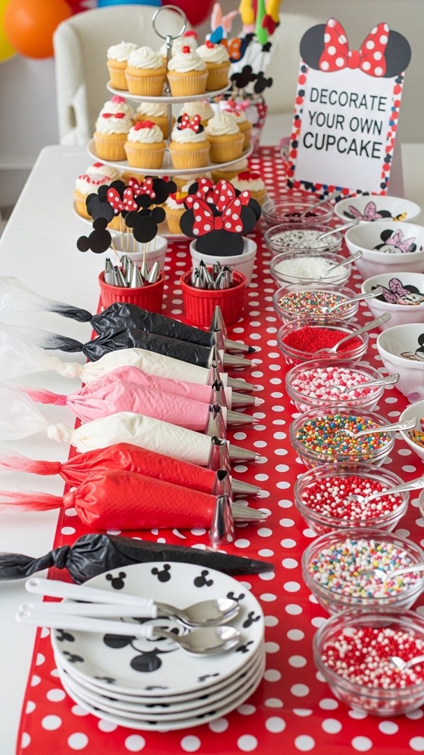 047 Fun DIY Minnie Mouse cupcake ideas for kids party activity station - Themed Ideas