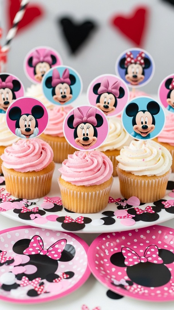 050 Personalized Minnie Mouse Birthday party cupcake ideas with edible photo toppers - Themed Ideas