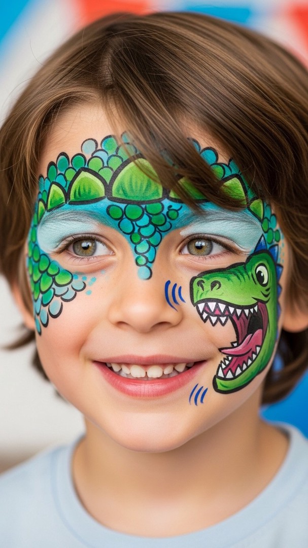 051 Fun and Fierce Dinosaur Face Paint Ideas for Boys Ages 4–10 That Theyll Love - Themed Ideas