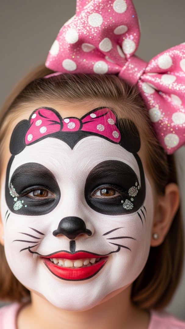 053 Sparkly Pink Minnie Mouse Face Paint Ideas for Toddlers and Young Girls - Themed Ideas